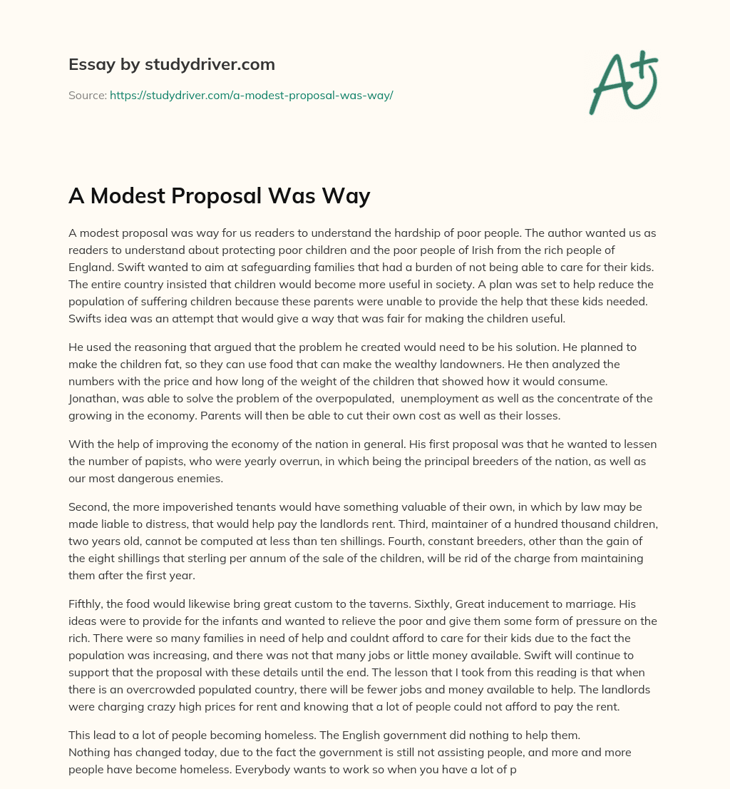 A Modest Proposal was Way essay