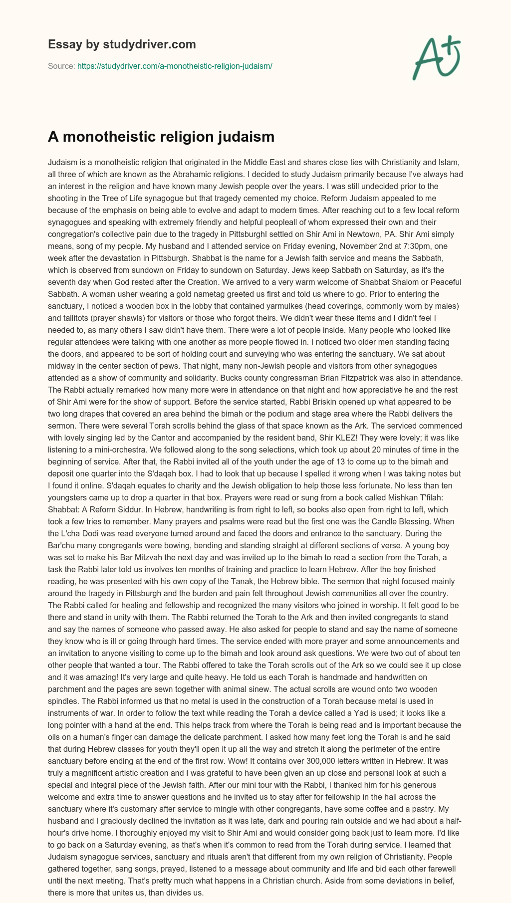 A Monotheistic Religion Judaism essay