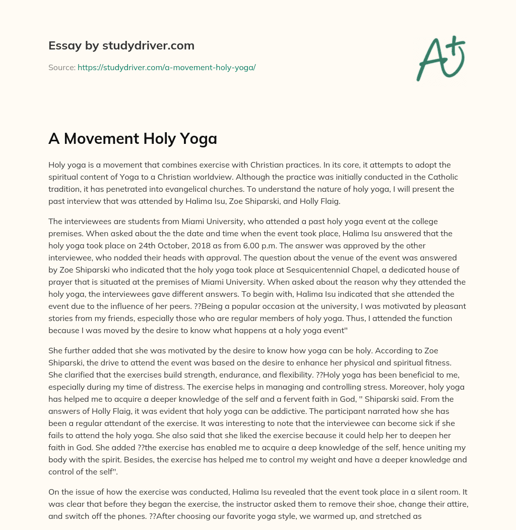 A Movement Holy Yoga essay