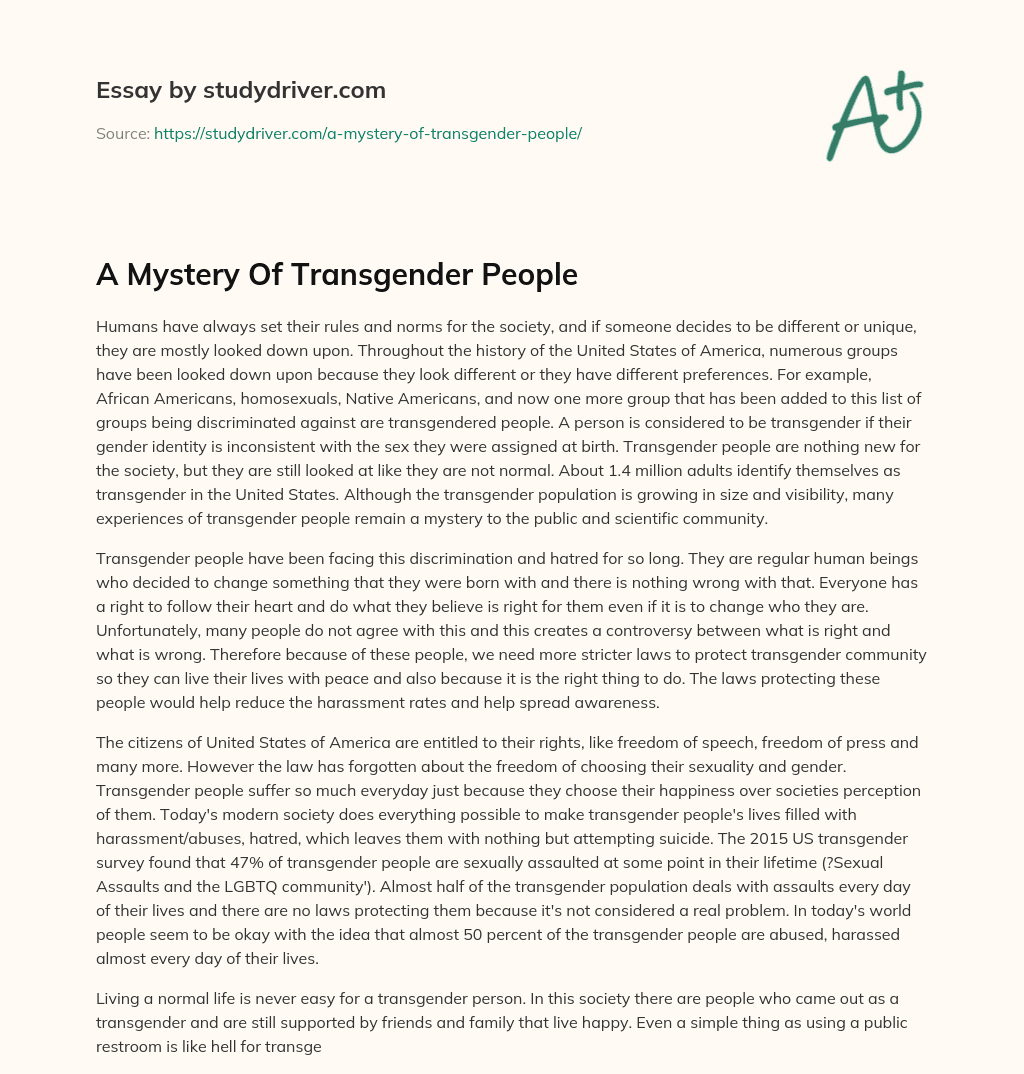 A Mystery of Transgender People essay