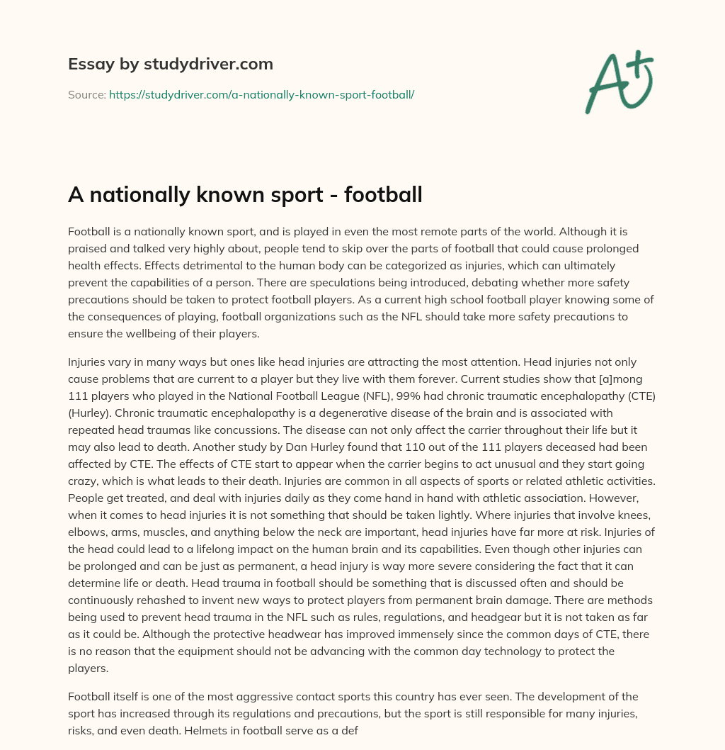 A Nationally Known Sport – Football essay