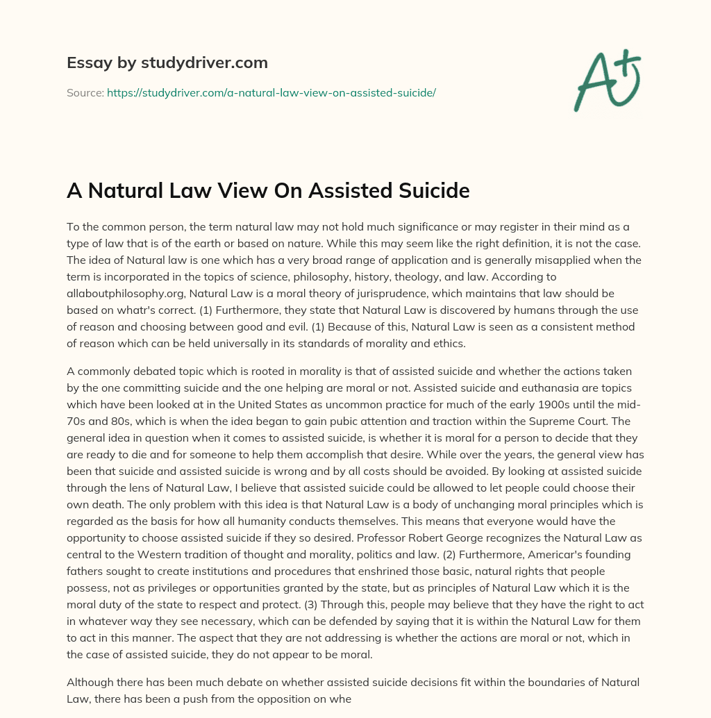 A Natural Law View on Assisted Suicide essay