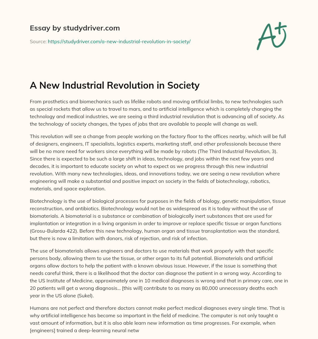 A New Industrial Revolution in Society essay