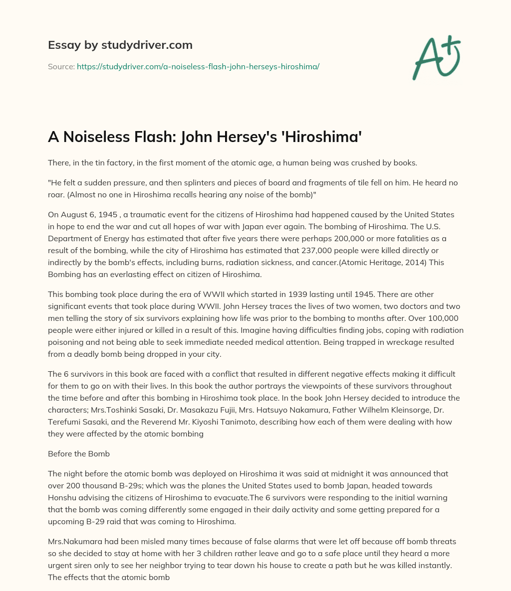 A Noiseless Flash: John Hersey’s ‘Hiroshima’ essay