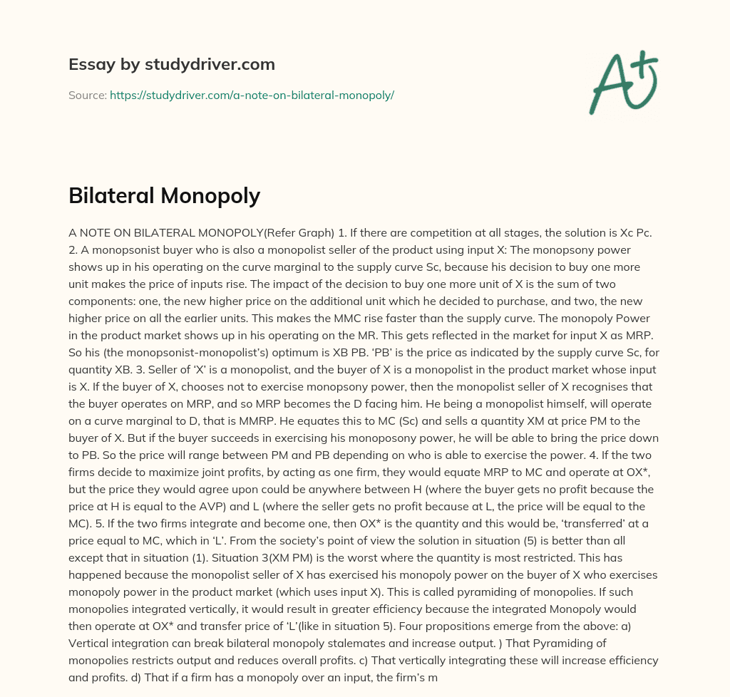 Bilateral Monopoly essay