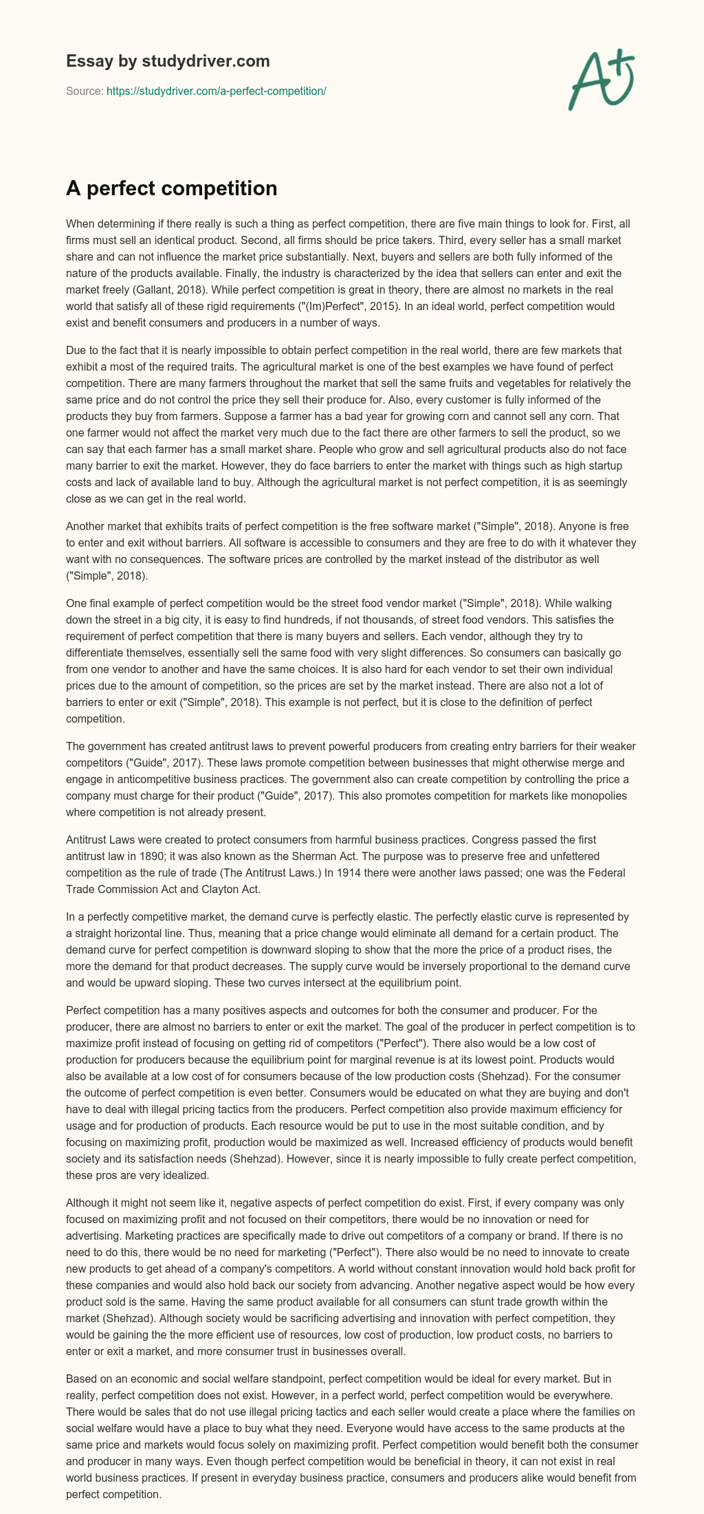 A Perfect Competition essay