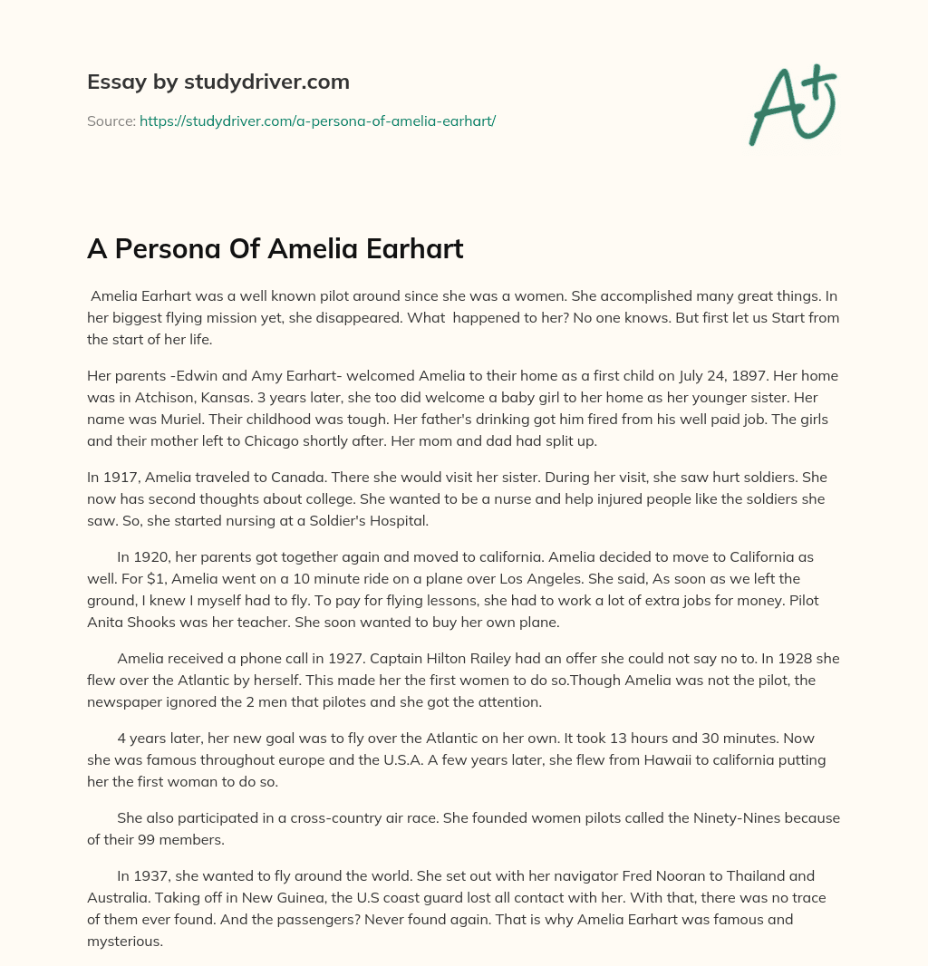 A Persona of Amelia Earhart essay