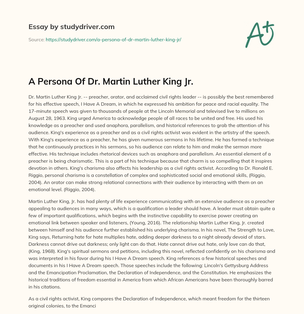 A Persona of Dr. Martin Luther King Jr. essay