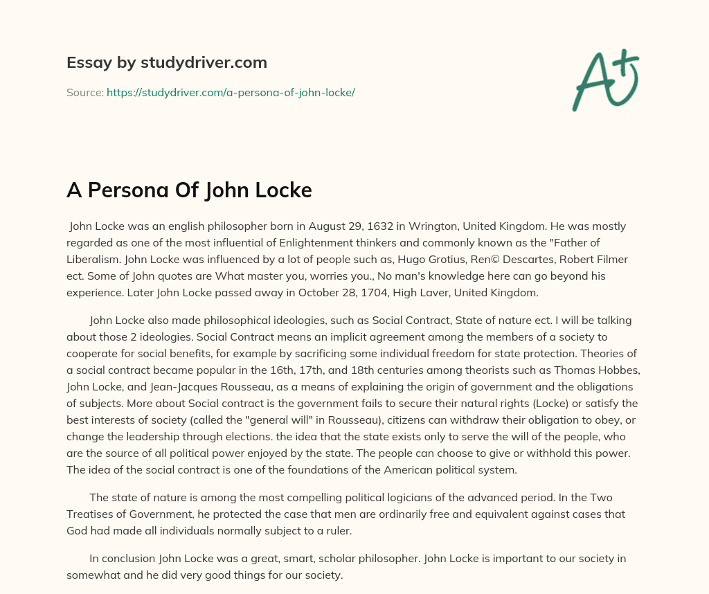 A Persona of John Locke essay