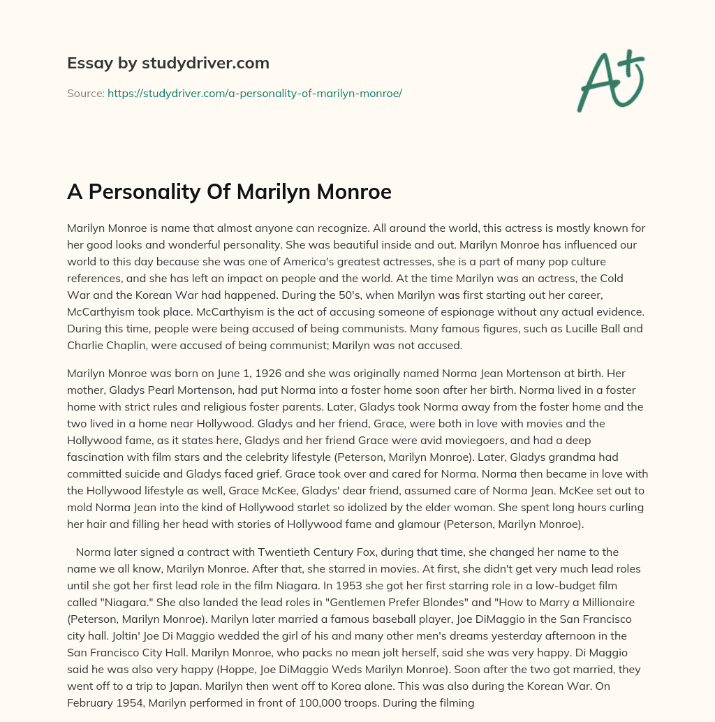A Personality of Marilyn Monroe essay