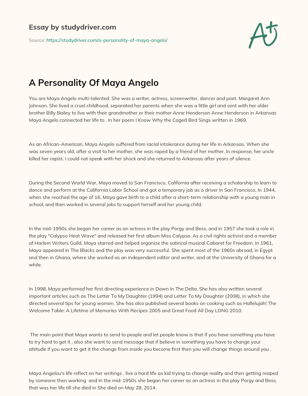 A Personality of Maya Angelo essay