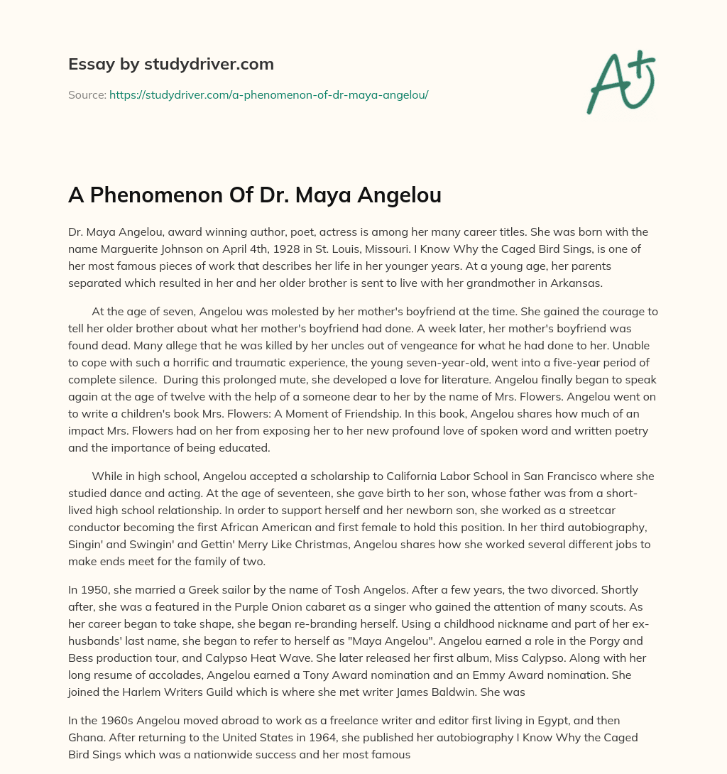 A Phenomenon of Dr. Maya Angelou essay