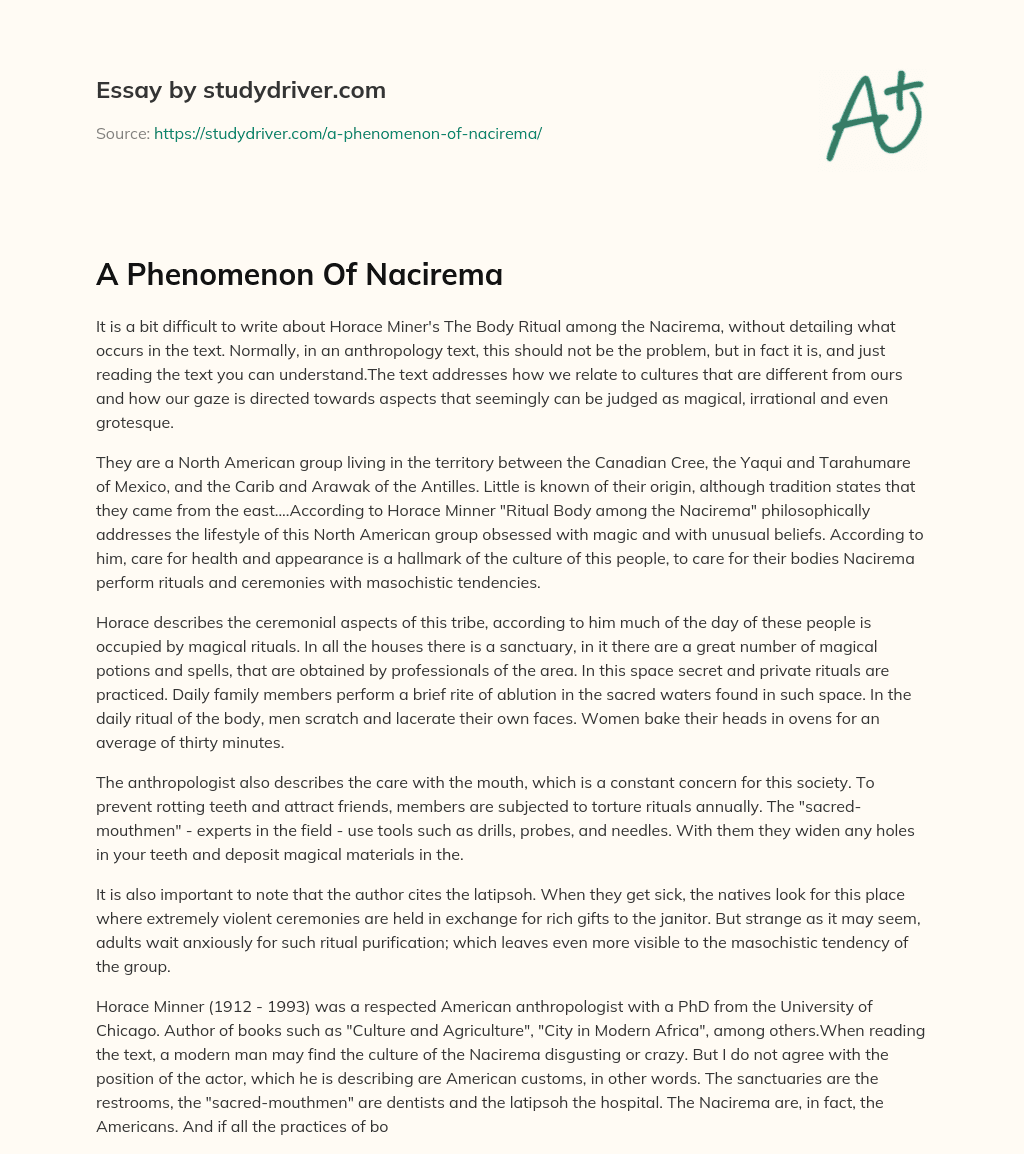 A Phenomenon of Nacirema essay