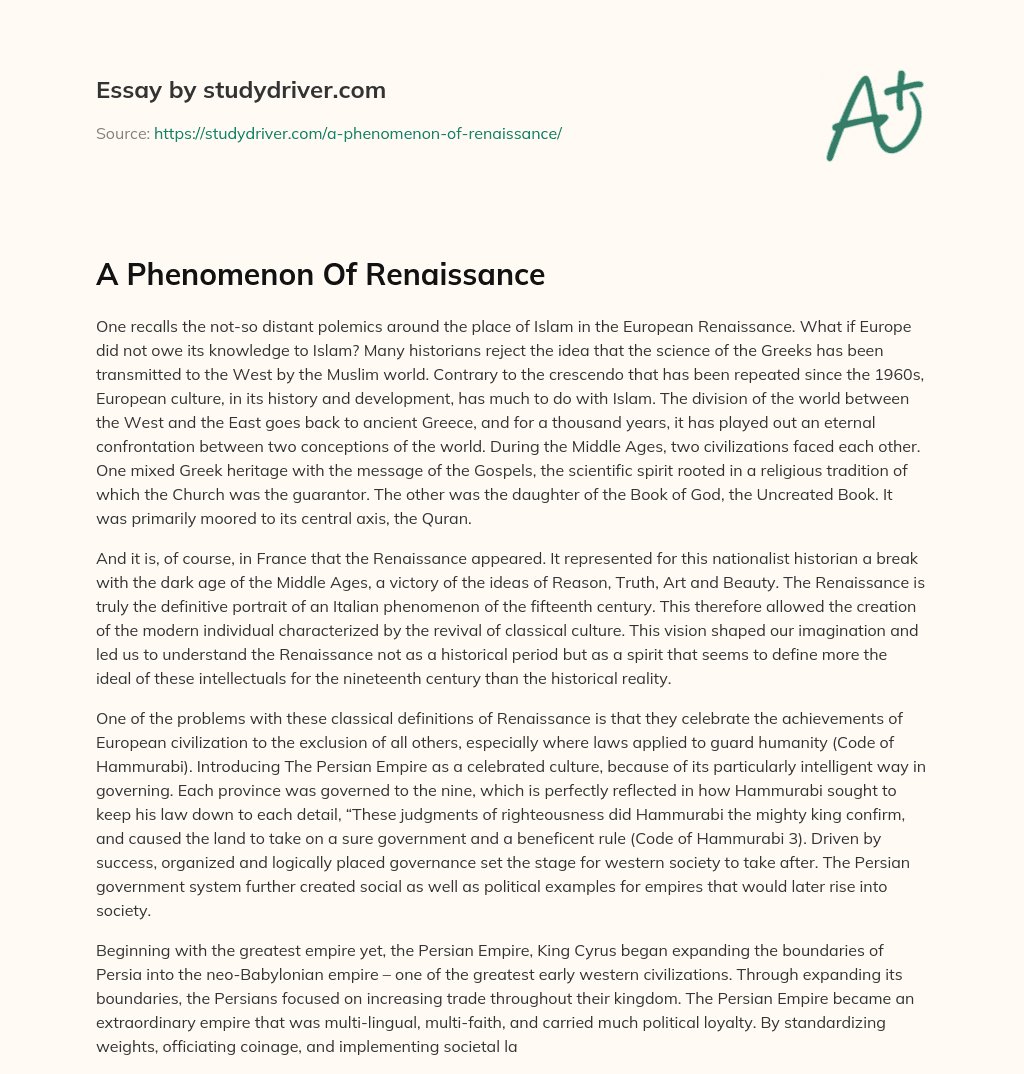A Phenomenon of Renaissance essay