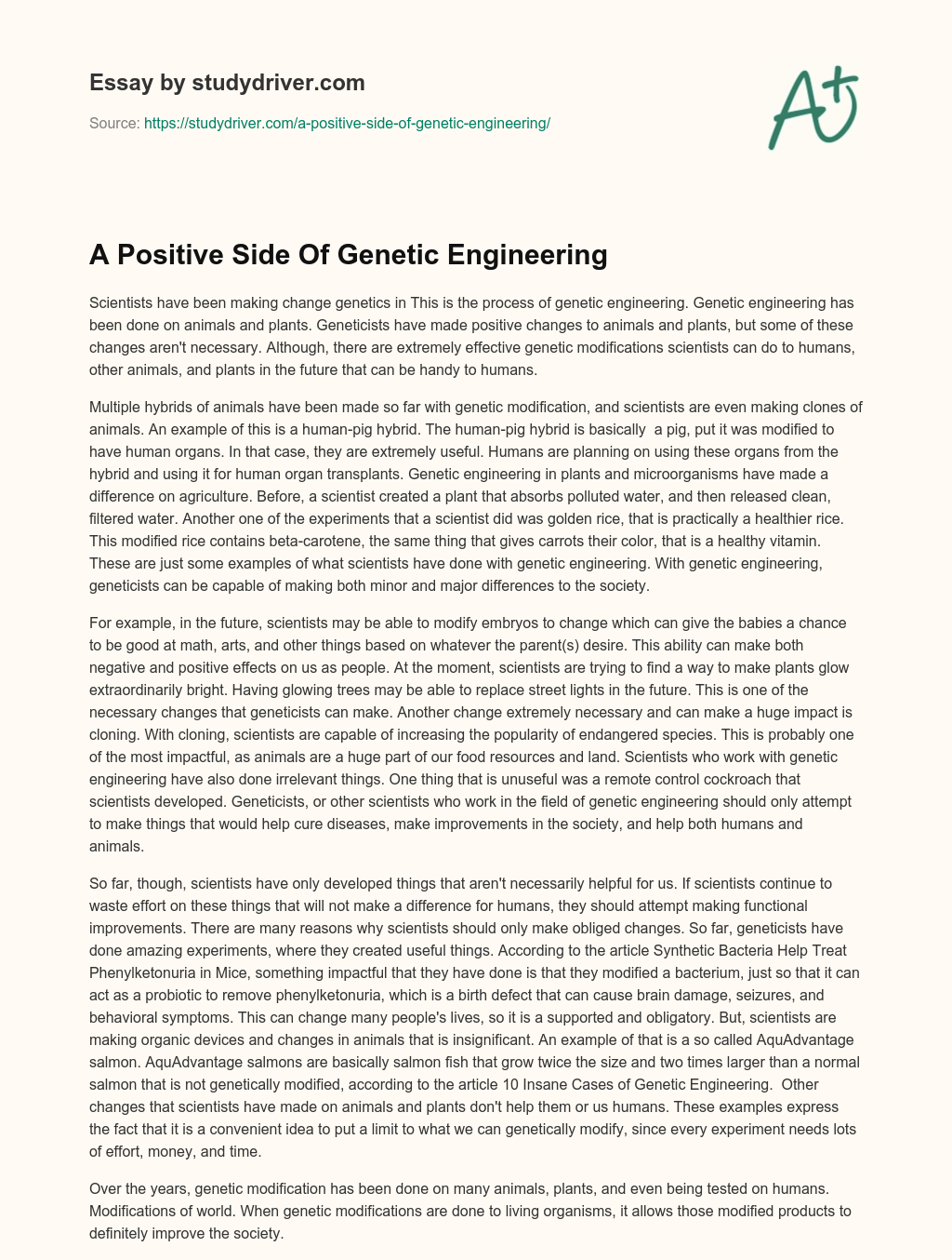 A Positive Side of Genetic Engineering essay
