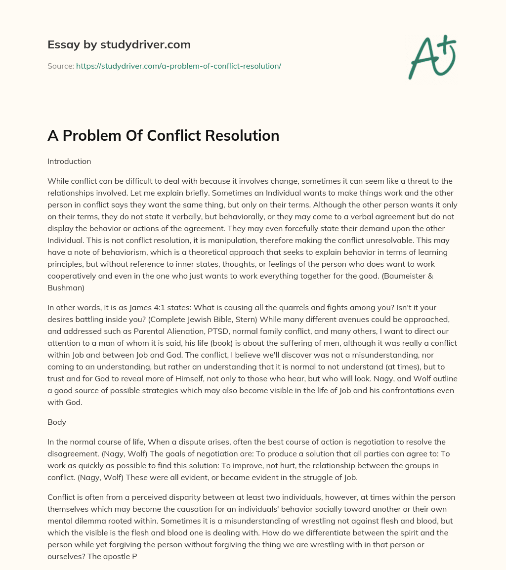 A Problem of Conflict Resolution essay