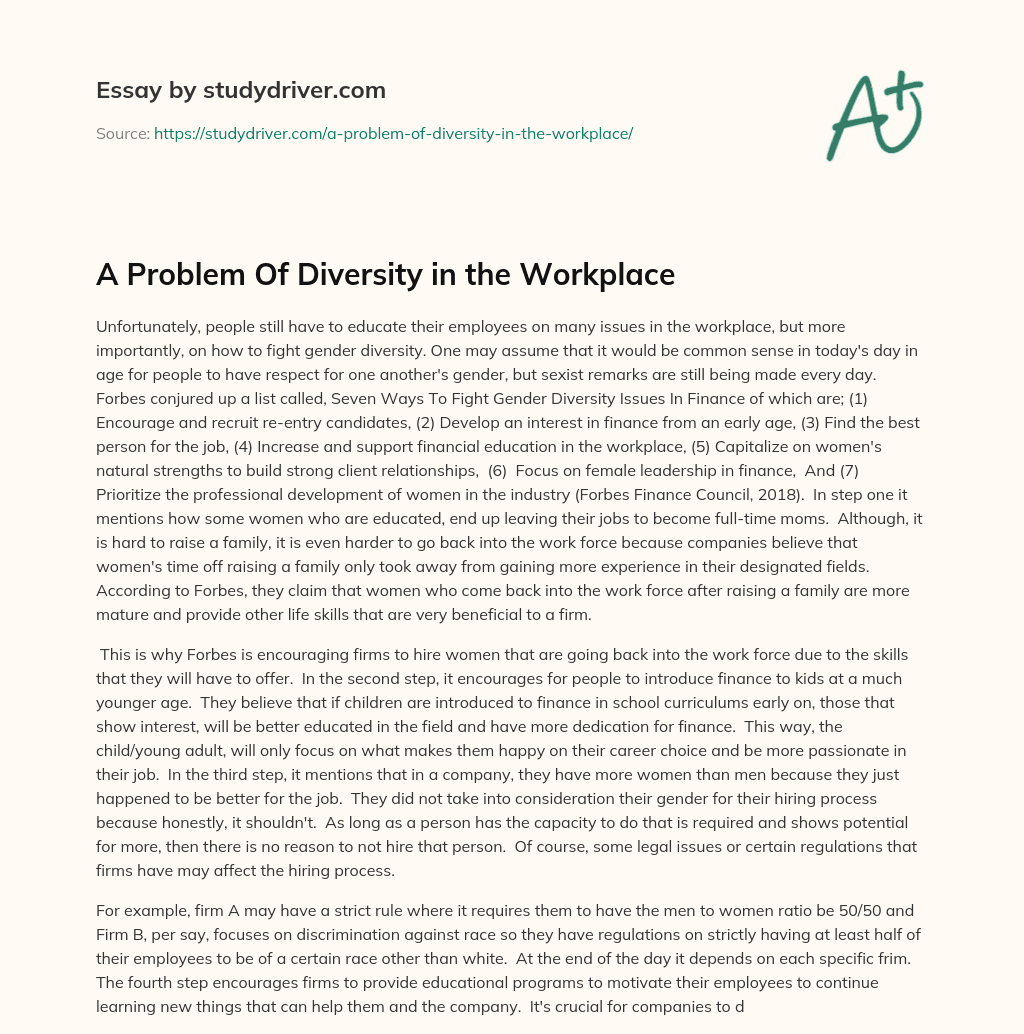 A Problem of Diversity in the Workplace essay