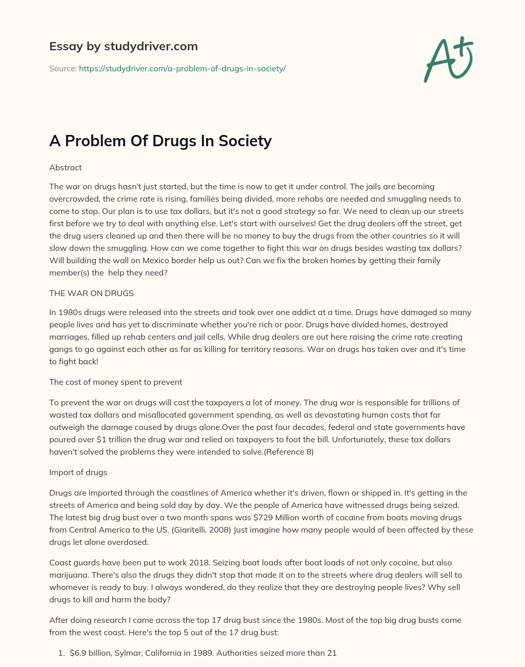 A Problem of Drugs in Society essay