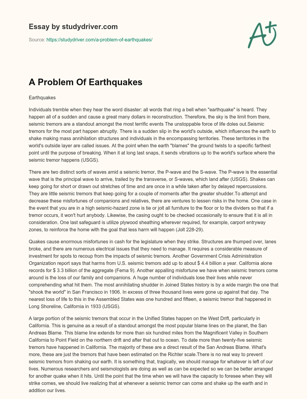A Problem of Earthquakes essay