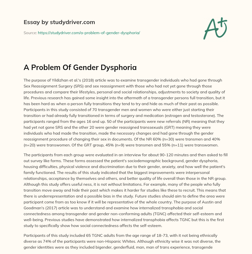 A Problem of Gender Dysphoria essay