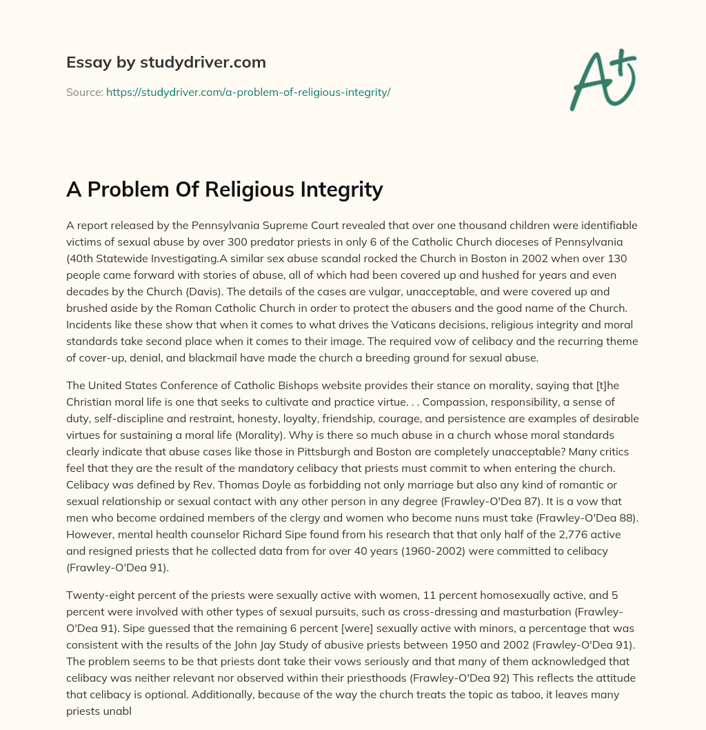 A Problem of Religious Integrity essay