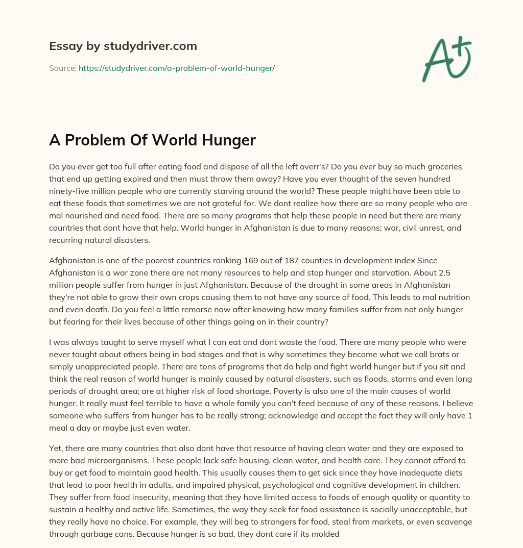 A Problem of World Hunger essay