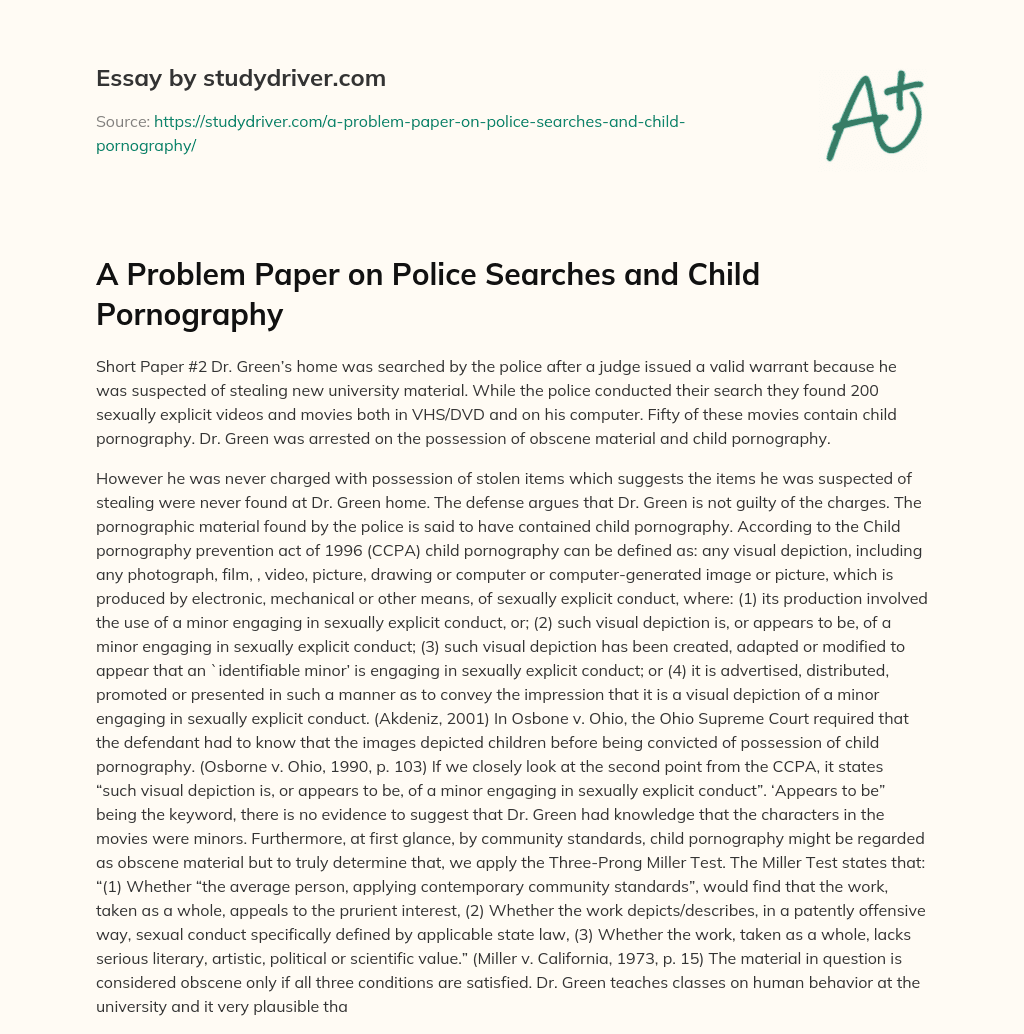 A Problem Paper on Police Searches and Child Pornography essay