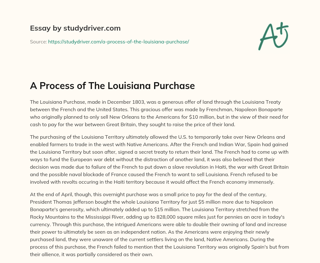 A Process of the Louisiana Purchase essay