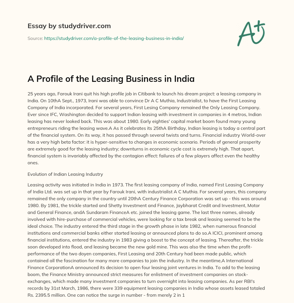 A Profile of the Leasing Business in India essay