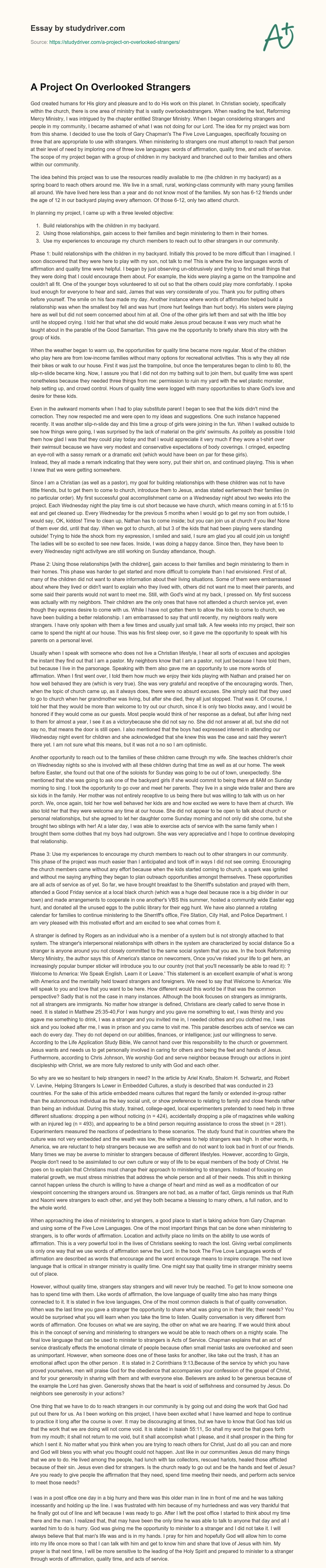 A Project on Overlooked Strangers essay