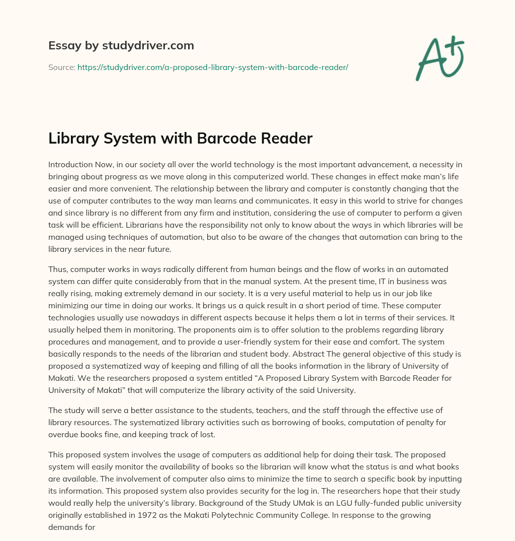 Library System with Barcode Reader essay