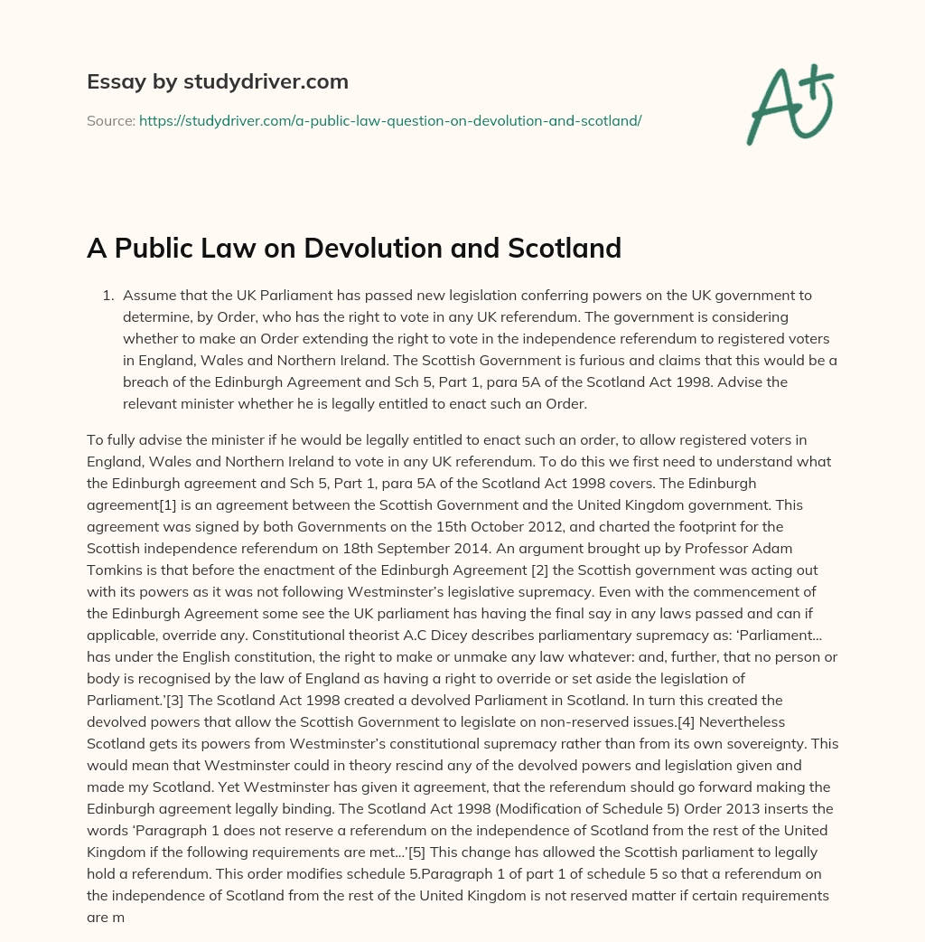 A Public Law on Devolution and Scotland essay