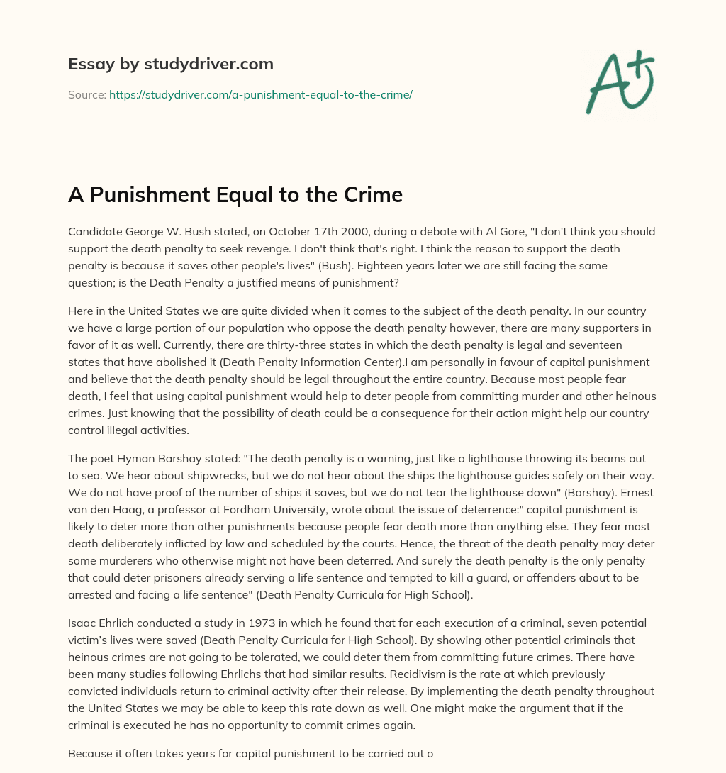 A Punishment Equal to the Crime essay