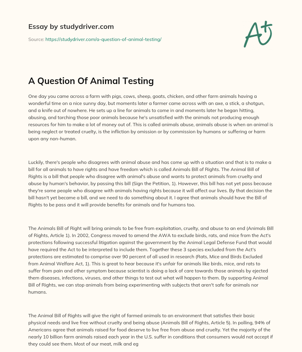 A Question of Animal Testing essay