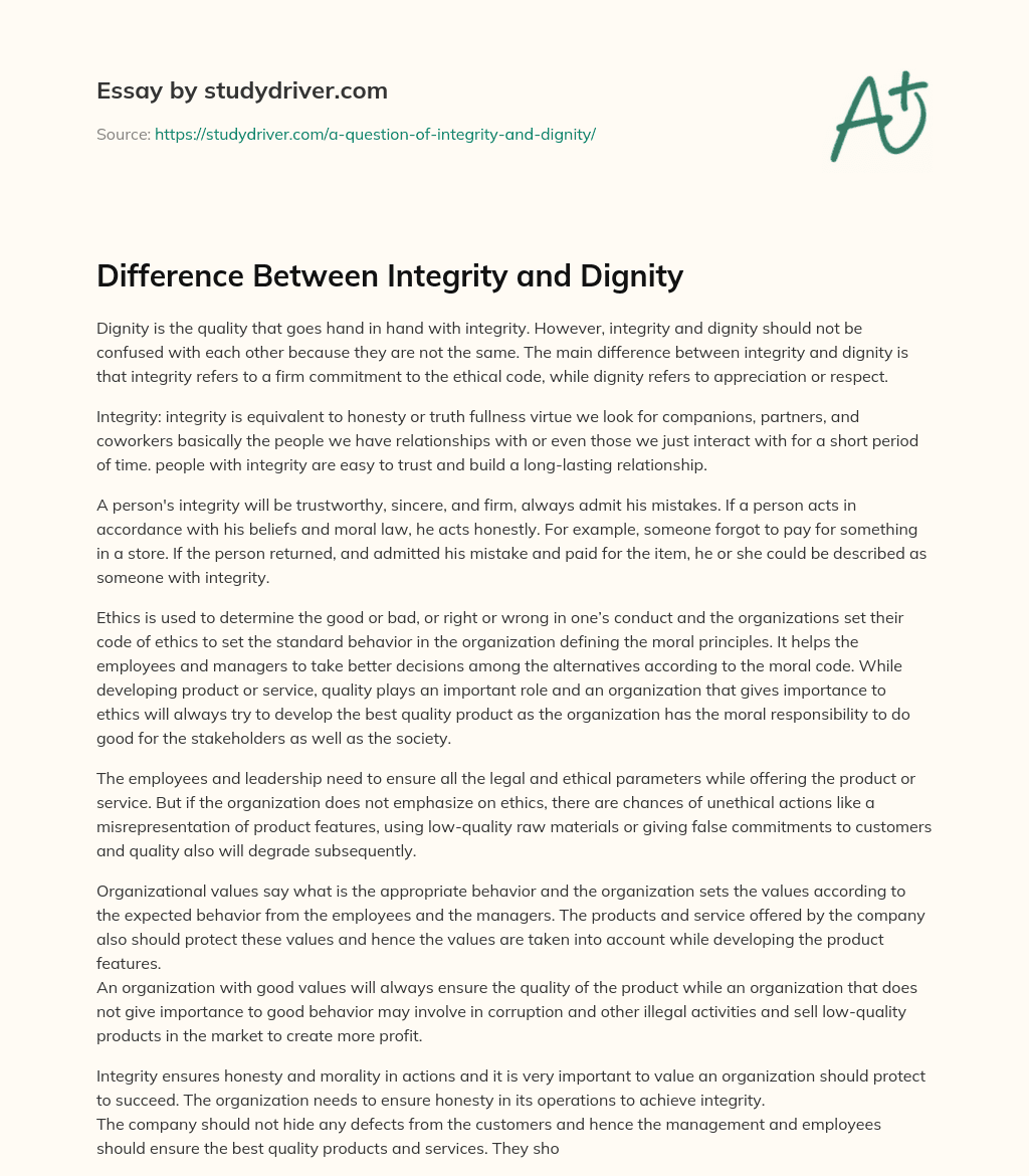 Difference between Integrity and Dignity essay