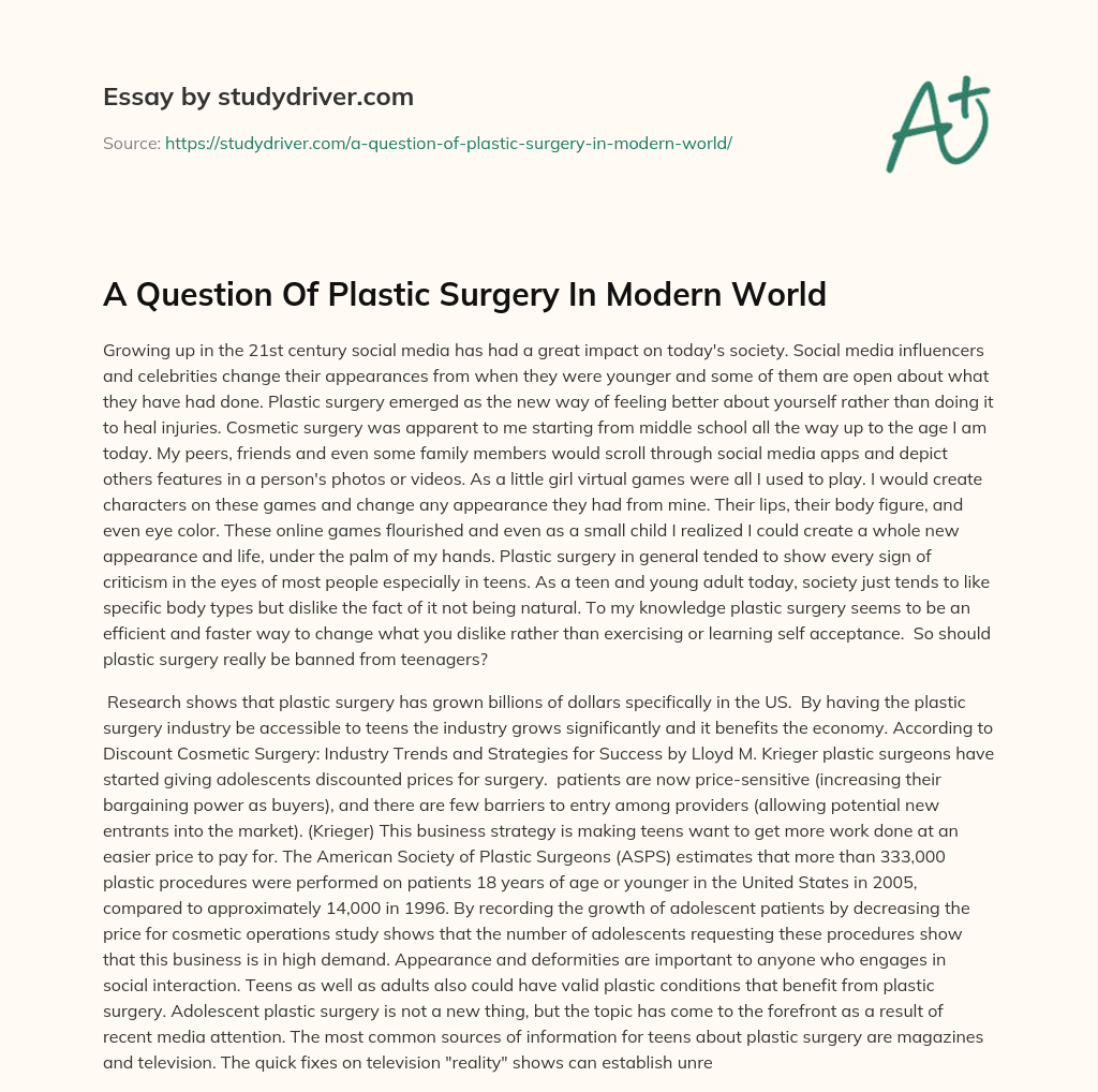 A Question of Plastic Surgery in Modern World essay