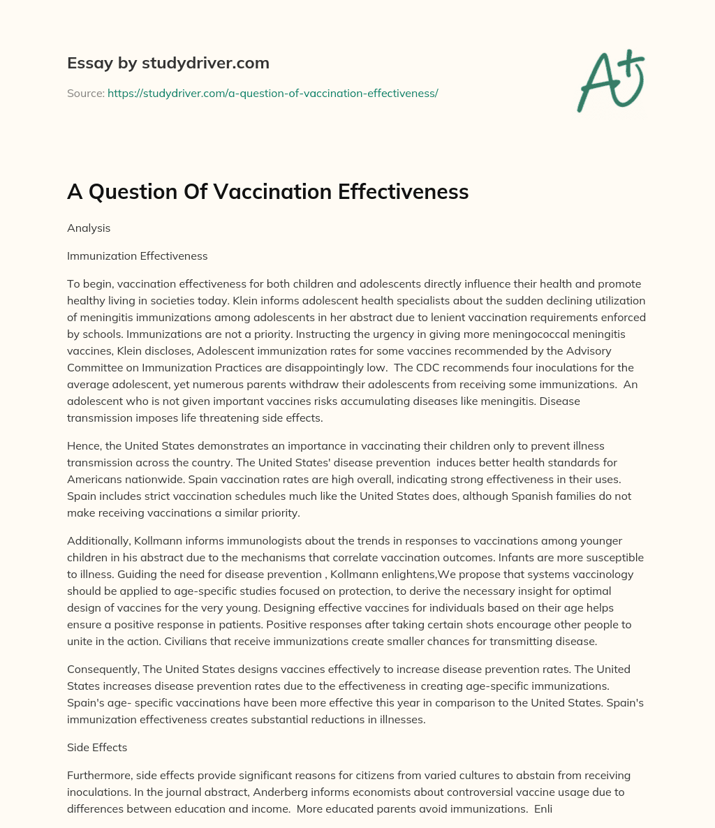 A Question of Vaccination Effectiveness essay
