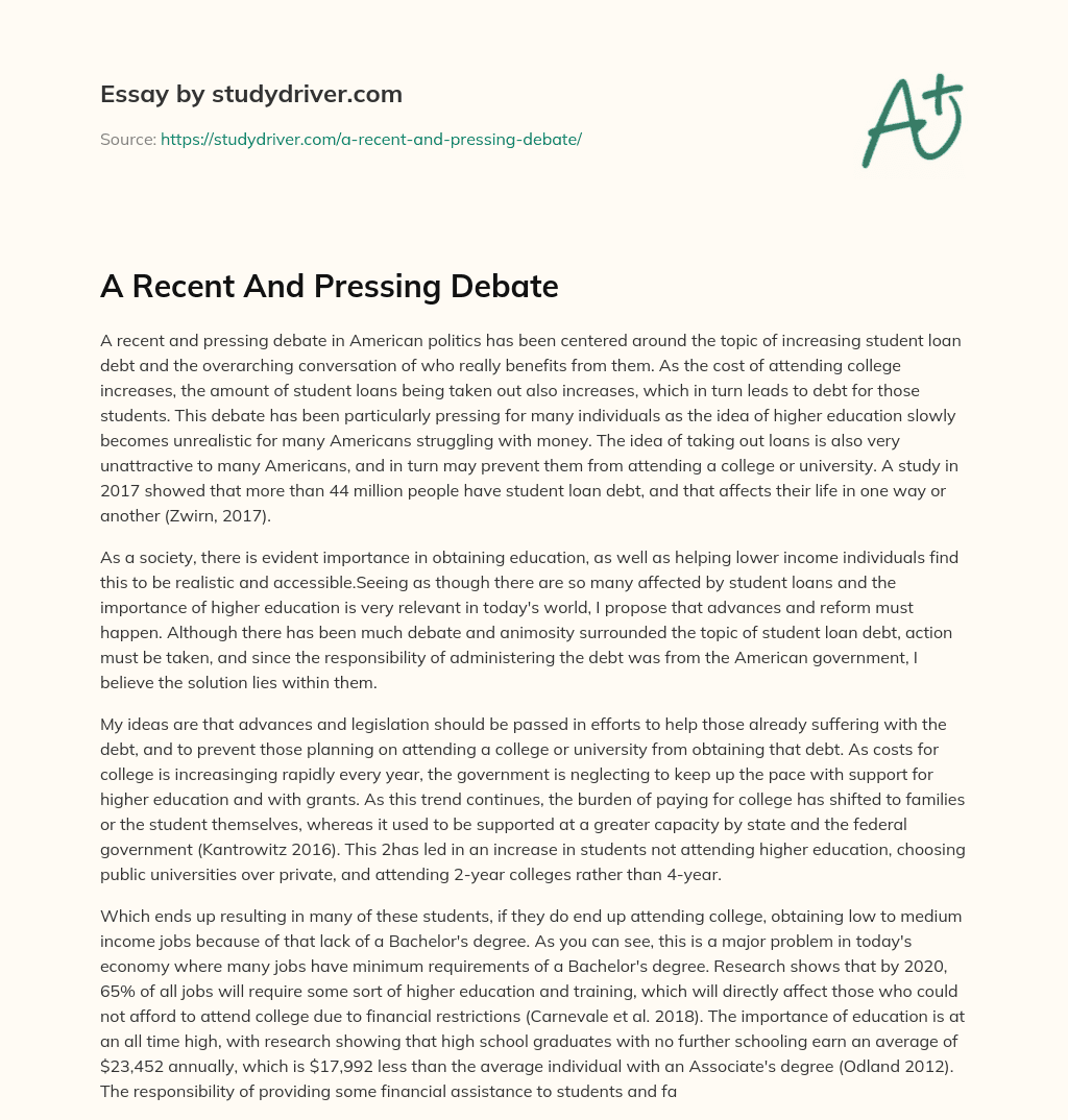 A Recent and Pressing Debate essay