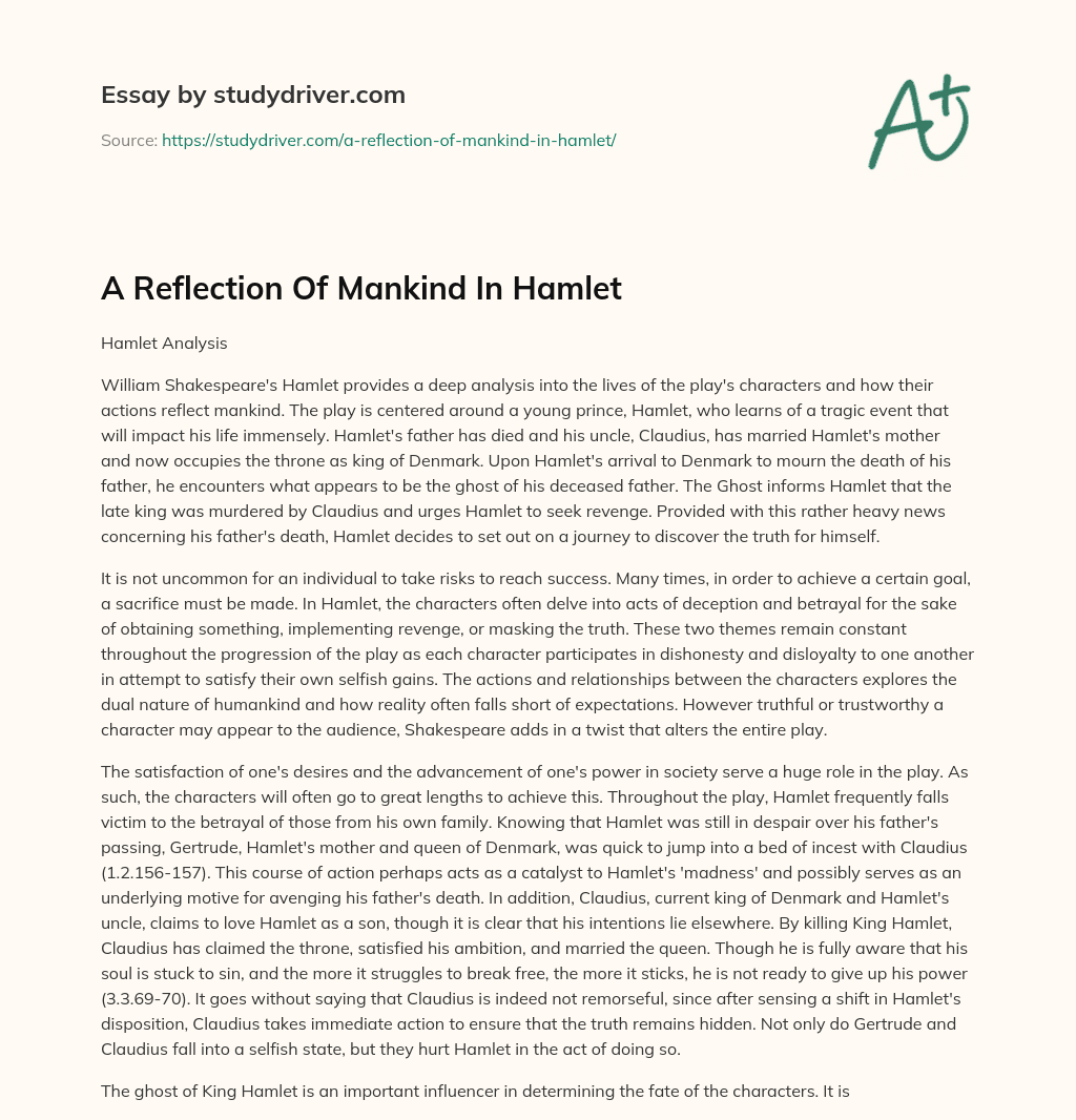 A Reflection of Mankind in Hamlet essay