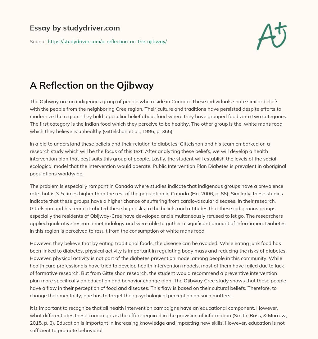 A Reflection on the Ojibway essay