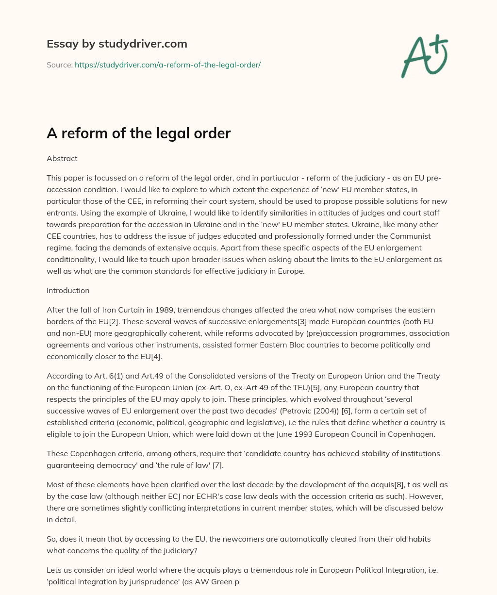 A Reform of the Legal Order essay