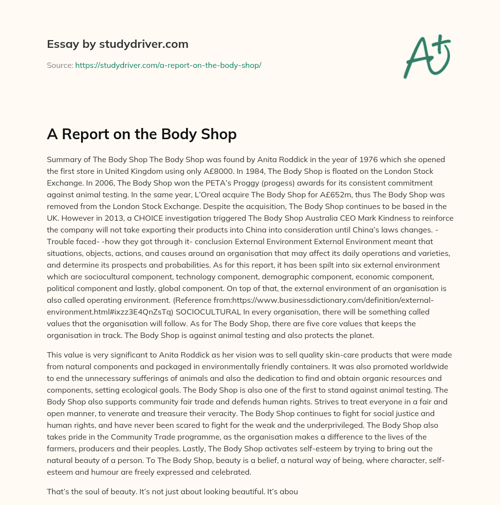 A Report on the Body Shop essay