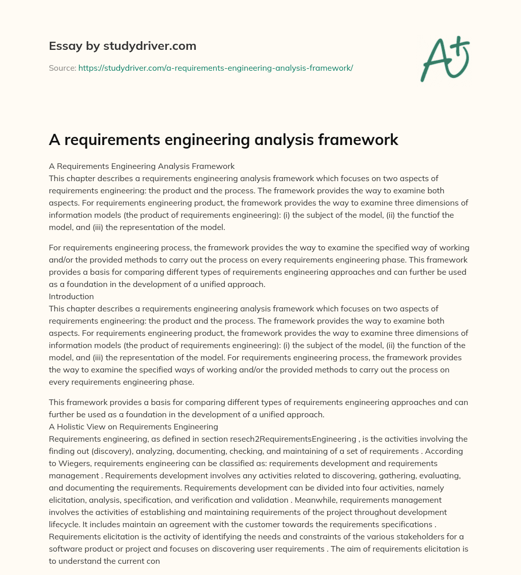 A Requirements Engineering Analysis Framework essay