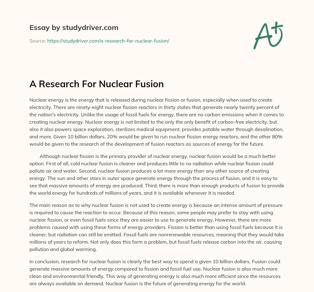 A Research for Nuclear Fusion essay