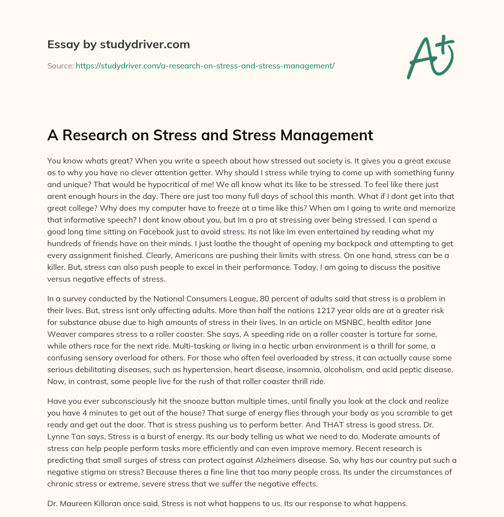 A Research on Stress and Stress Management essay
