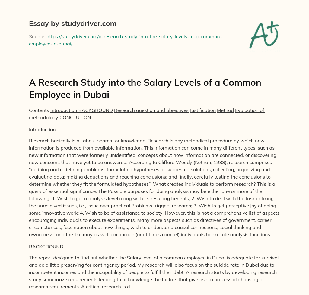 A Research Study into the Salary Levels of a Common Employee in Dubai essay