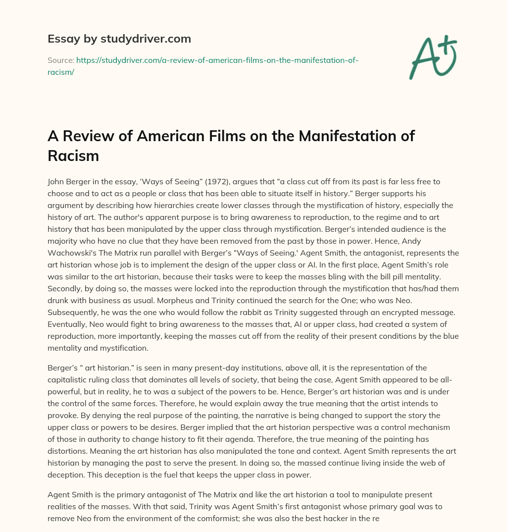 A Review of American Films on the Manifestation of Racism essay