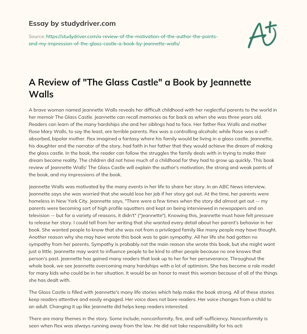 A Review of “The Glass Castle” a Book by Jeannette Walls essay