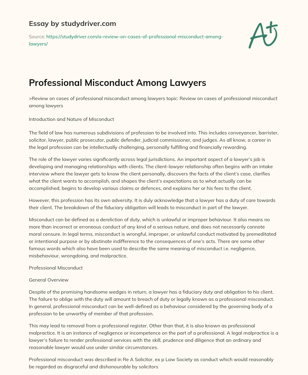 Professional Misconduct Among Lawyers essay