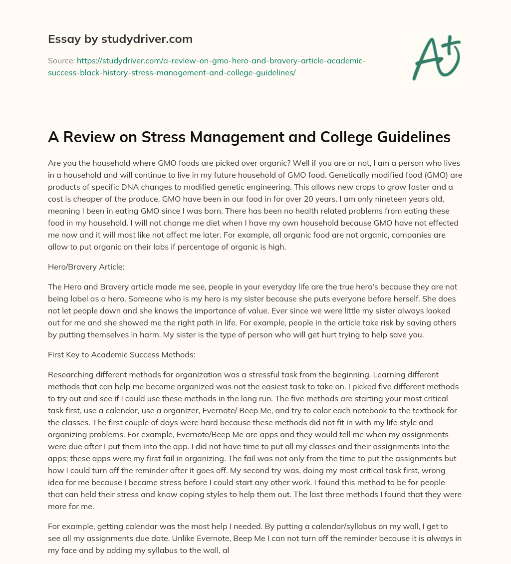 A Review on Stress Management and College Guidelines essay